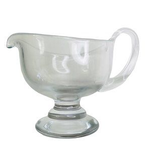 Vintage Blown Glass Gravy Sauce Syrup Pitcher Boat Footed Pedestal Heavy 6" x 8"
